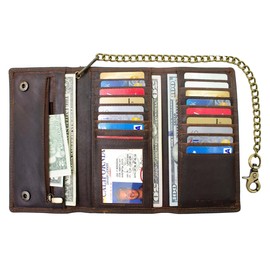 Handmade Hunter Brown Vintage Leather Men's Biker Long Wallet Steel Chain Trucker Motorcy