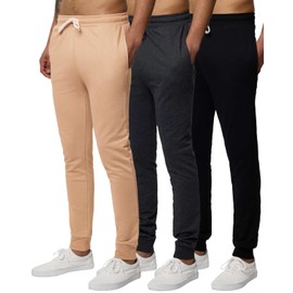 3 Pack Mens Joggers Sweatpants French Terry Fleece Pants Sweat Clothing Pockets Baggy Elastic Cuffed Workout Bottom Athletic Soft Warm Winter Jogging Gym Active Track Lounge Sleep - Set 6, 2XL