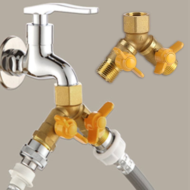 G1/2 Brass Garden Irrigation 2 Way Double Tap Hose Adapter