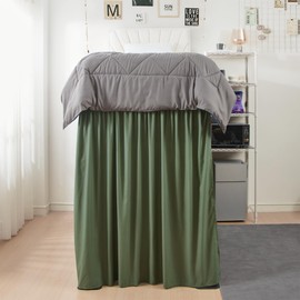 Extended Dorm Sized Bed Skirt Panel with Ties (1 Panel Set) - Hero Green - 60" Drop Length