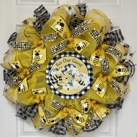 Bee Our Guest Spring Summer Welcome Wreath Handmade Deco Mesh