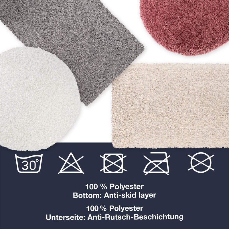 WohnDirect Premium High Pile Bathroom Rug, Non-Slip & Extra Fluffy