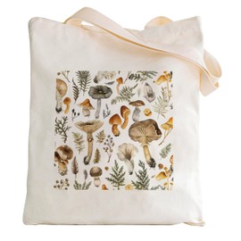 IRISOX Canvas Tote Bag for Women Cute Canvas Tote Bag with Zip,Reusable Women‘s Shopping Bag (03 Mushroom)