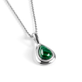 925 Sterling Silver and Malachite Necklace, Birthstone Pendant, Bridesmaid Jewellery, Classic Teardrop Minimal Necklace