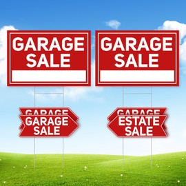 6 Pcs Garage Sale Signs with Stakes, 2 Foldable Extra-Large Garage Sale Signs 24" x 16" and 4 Arrow Yard Signs 17" x 6", Metal Stakes and Double Sided Waterproof Design for Garage Sale Supplies
