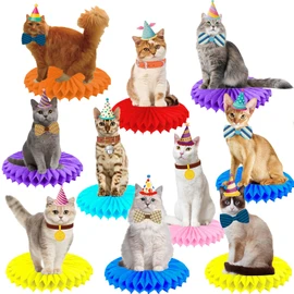 Calkkrer Pack of 10 Honeycomb Cat Table Decoration, Cute Cats Birthday Decoration, Party Accessories, Cat Motif, Birthday Decoration Cat, Cat Birthday Shower