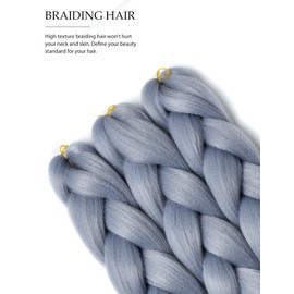 YAMEL Braiding Hair Extension, Kanekalon Braiding Hair for Braiding Crochet Twist Box Braids Hair 24 Inch 3 Piece Natural Grey Jumbo Braiding Hair