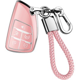 JOYEAR for Chevy Key Fob Cover with Key chain Compatible with 2022-2025 Silverado 1500 GMC Sierra 1500, 2024-2025 Silverado Sierra 2500HD 3500HD Car Accessories (Silver-Pink, 5 Buttons)
