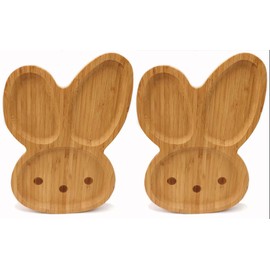 JB HOME COLLECTION 4919, Bamboo Food Plate for Snacks Appetizer Fruit Vegetable | Kids Meal Plate | Picnic Kitchen Party | Eco-Friendly Plates, Bunny Face with Long Ears Shaped, 11"x7.5", 2pc