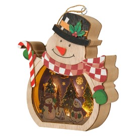 Snowman Christmas Ornaments, Wooden Snowman Hanging Ornaments for The Home, Light-Up Festive Snowman Xmas Ornaments for Holiday Crafts, Christmas Party Gifts, Indoor Winter Decorations