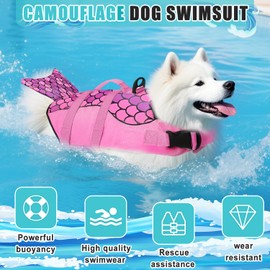 Voarge Dog Life Vest, Swimming Float Jacket Adjustable, Dog Life Jacket for Small, Medium, Large Dogs with Rescue Handle Flotation Vest (Pink mermaid, L)