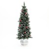 LuxenHome 5FT Potted Christmas Tree with Ornaments, Small Flocked Artificial