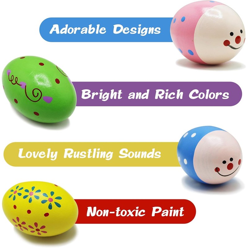 Wooden Easter Eggs, Pack of 9 Percussion Musical Egg Shakers,