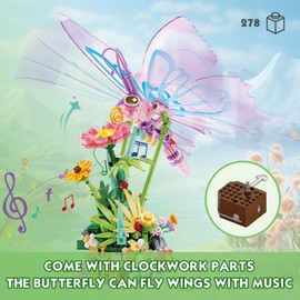 KAZI Butterfly Building Toy Set - Music Box for Girls & Kids Ages 8 Plus,DIY Insect and Flowers Crafts Kit for Home Decor,Living Room or Bedroom,Gifts for Insect Lovers,Halloween Birthday Gift