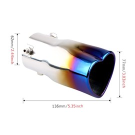 idain 2.5 inch Inlet Exhaust Tips Muffler Tip,Stainless Steel Chrome Heart-Shaped Exhaust Tip,Universal Bolt-On Exhaust Muffler (Blue,Straight)