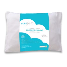 PUREgrace Organic Cotton Toddler Pillow with Pillowcase Natural GOTS Certified - Sensitive Skin Friendly - 100% Eucalyptus Tencel