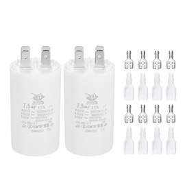PATIKIL CBB60 7.5uF Run Capacitor,2 Pcs AC450V 4 Pin Double Insert with Sheath Spring, White