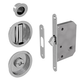 Toilet Hook Lock Set for Sliding Doors, Round Door Rosette with Recessed Handle, Bathroom Lock, Mortice Lock, Brushed Nickel