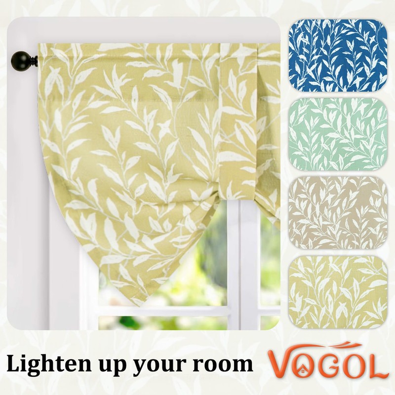 VOGOL Farmhouse Style Valances for Windows, Linen Textured Tie Up