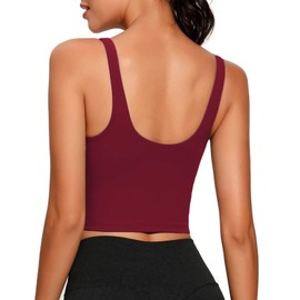 Lemedy Sports Bra Women Long Crop Padded Workout Running Yoga Bra, Burgundy
