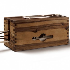 TIDITA Acacia Large Cable Management Box - 15" L Cord Box Hider, Power Strip Box for Office - Cable Hider Box, Surge Protector Box - Wire Box Hider for Desk - 3 Open Slots, Magnetic Lid (Walnut color)