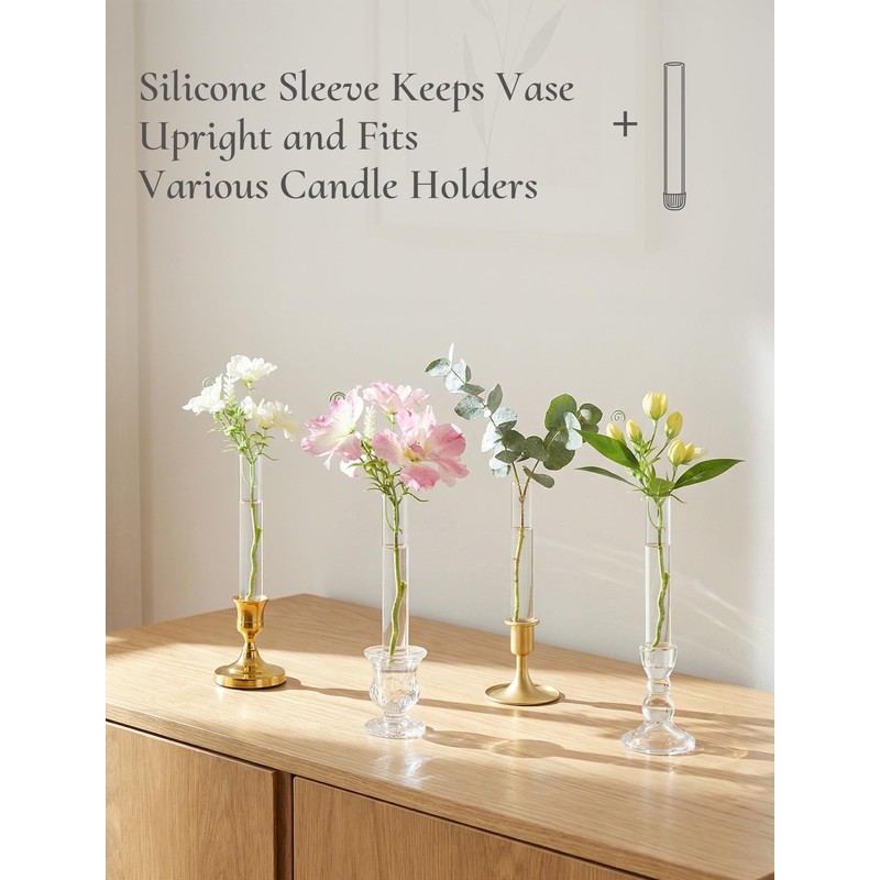 Inweder Bud Vases with Candlestick Holders: Set of 12 Clear