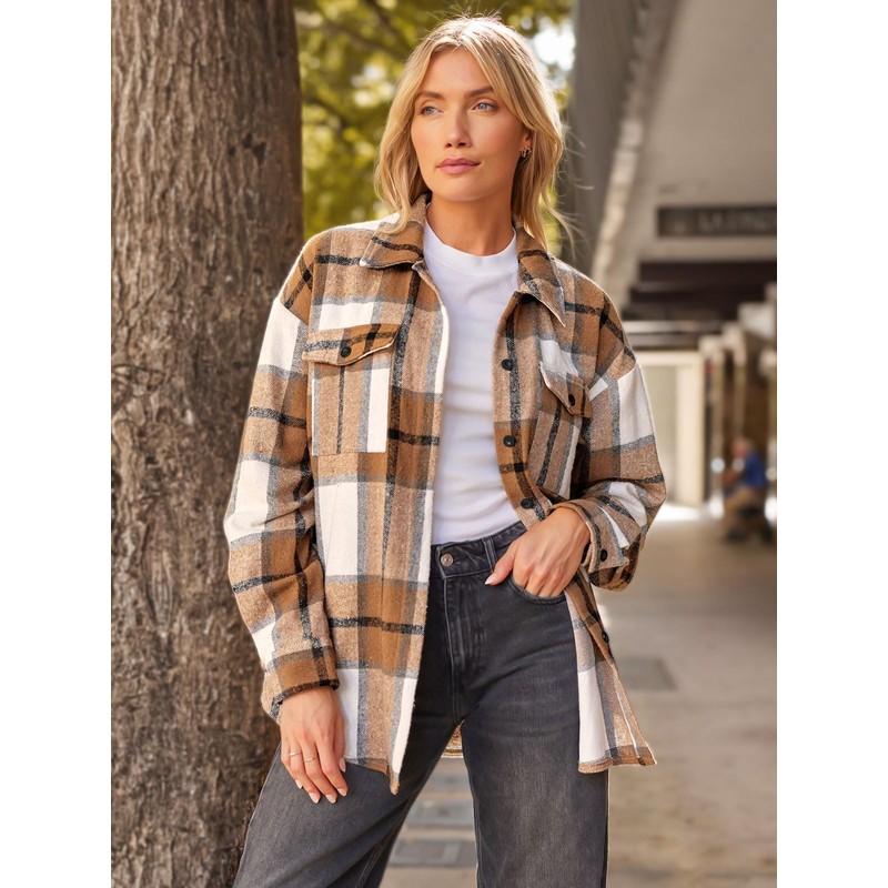 AUTOMET Womens Fall Outfits Fashion Clothes Shackets Flannel Plaid Button