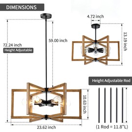 DWLGIGH 6 Light Farmhouse Chandelier, 23.62" Modern Chandelier for Entryway with Wooden Finish Industrial Rustic Hanging Pendant Light for Bedroom,Kitchen,Foyer,Living,Dining Room Lighting Fixtures