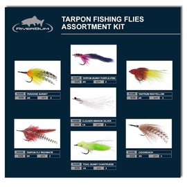 RiverBum Tarpon Fishing Flies Assortment Kit with Fly Box, Poppers, Shrimp, Crab, Deceiver Flies for Fly Fishing - 14 Piece
