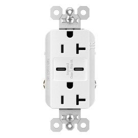 Legrand Pass & Seymour TR20USBCC6BK 20 Amp Tamper-Resistant Heavy-Duty Specification Grade Decorator Duplex Receptacle Outlet with Ultra Fast USB C/C 6.0A Charging Ports, Black (1 Count)