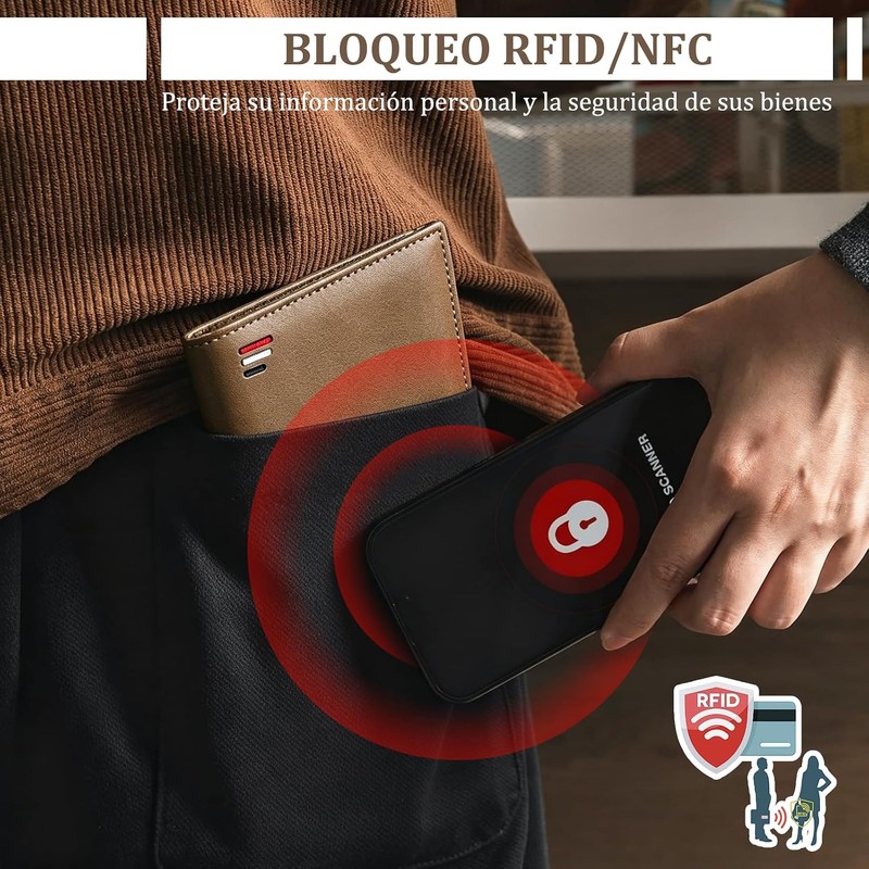 Cartera para Hombre, con RIFD Protección, 11 Ranuras para Tarjetas,