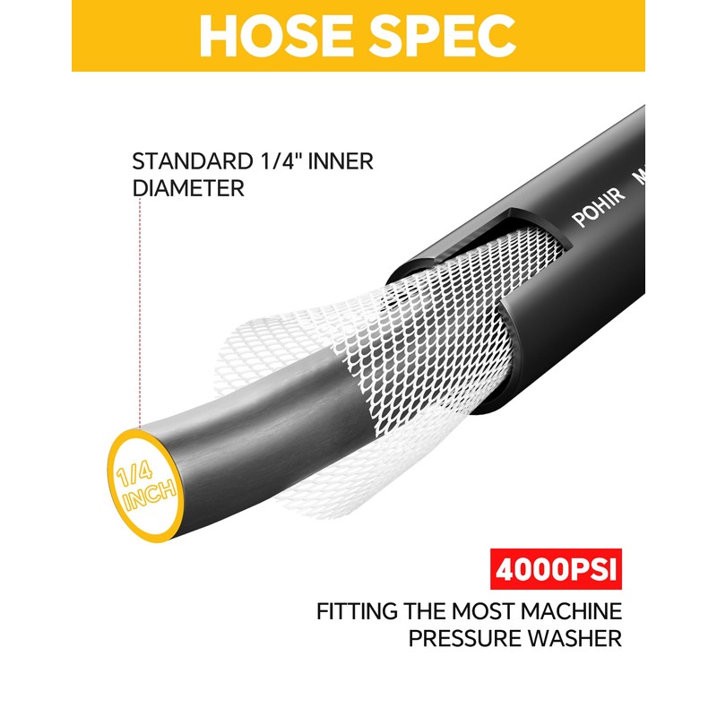 POHIR 100ft Pressue Washer Hose 4000 PSI, High Power Washing