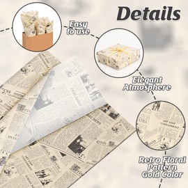 20 Sheet Vintage Newspaper Tissue Paper, Yellow 20x14in Old Newsprint Gift Wrapping Paper Retro Kraft Magazine Art Craft Newsprint Tissue for Valentine Wedding Birthday Party Decor Gift Crafts