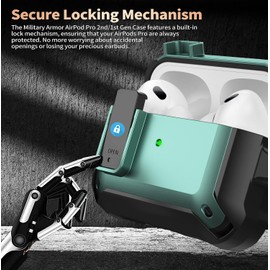 Olytop Case for AirPods Pro 2/1 Gen, Rugged Protective Cover with Cleaner Kit & Replacement Ear Tips (S/M/L), Keychain, Black/Green