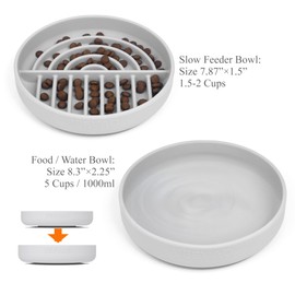 Slow Feeder Bowls Set for Medium Dogs & Puppies - Silicone Non-Slip Food & Water Bowls, Promotes Healthy Digestion, Dishwasher & Microwave Safe, 2 & 5 Cups (Gray)