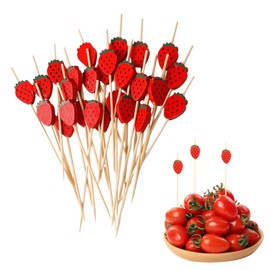 OKKRMGZ 50PCS Strawberry Picks Toothpicks Cute Fruit Sticks and Dipping Skewers for Strawberries Fun Floral Cocktail Picks Plastic Stick Picks for Arrangements Wedding Party and Appetizer Use