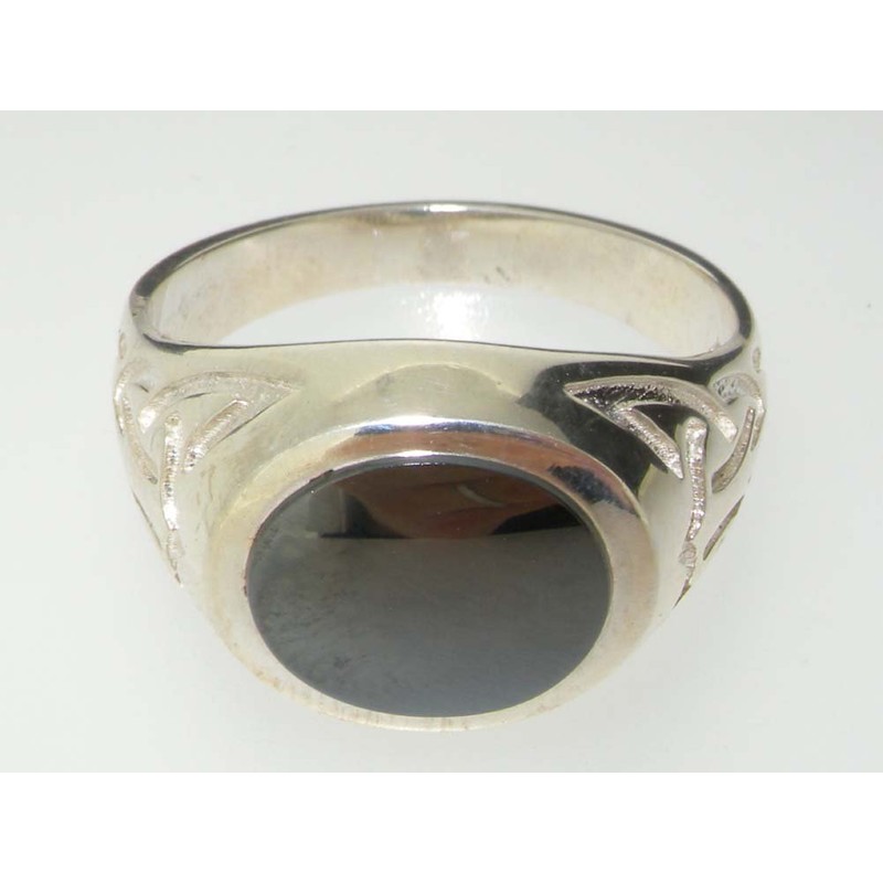 Solid 925 Sterling Silver Natural Hematite Mens Signet Ring -