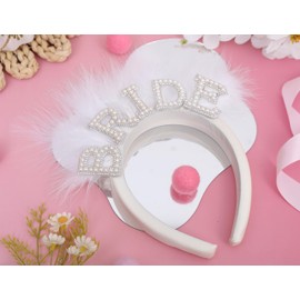 WUTKYAX Ivory Cream Feather Pearl Headband - Pearl Bridal Headband Material, Suitable For Bridal Shower, Wedding, Engagement Party Gifts, Suitable For Bachelorette Parties