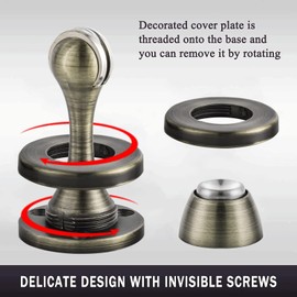 KOLAKO Door Stopper, Magnetic Door Stops for Bottom of Door, Brushed Bronze Stainless Steel Magnet Door Catch Heavy Duty Floor Door Stoppers Wall Protector, Magnetic Doorstop to Keep Door Open, 1 Pack