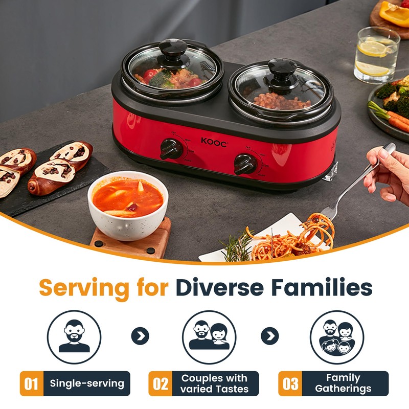 KOOC Double Small Slow Cooker, Buffet Server and Warmer, 2