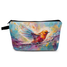 YULUENZE Hummingbird Presents Colorful Bird Painting Makeup Bag Cute Small Organizer Bag with Zipper Hummingbird Cosmetic Bag Birthday Presents for Hummingbird Lovers Women Sisters Friends