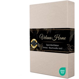 Veluna Home Premium Fitted Sheet 140 x 200 cm - Beige - 100% Cotton Fitted Sheet 150 g/m², Oeko-Tex Certified, Jersey Flat Sheet, Fitted Sheet, Mattress Height up to 30 cm