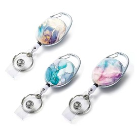 Retractable Badge Holder with Alligator Clip ID Card Holders Nurse Badge Reel Extension 24inch for Workers,Teacher, Student, Volunteer (marble 3pack)