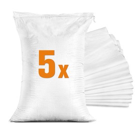 TK THERMALKING 5 x Sandbags for Flood, Empty Sandbag with Drawstring for Filling, Flood Protection, Cellar Window, PP Fabric Bag, White (40 x 60 cm)