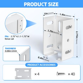 4 Pcs White Aluminum Fence Bracket for Vinyl Fencing - Heavy Duty White Vinyl Fence Bracket Fits 2.75" Rail, Ideal Replacement Parts for Plastic, PVC Holder