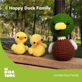 Crochetobe Crochet Kit for Beginners, Crochet Animal Kit Includes Easy to Follow Instructions and Video Tutorials, Complete Beginner Crochet Kit for Adults Kids, 3 PCS Crochet Duck Family Kit