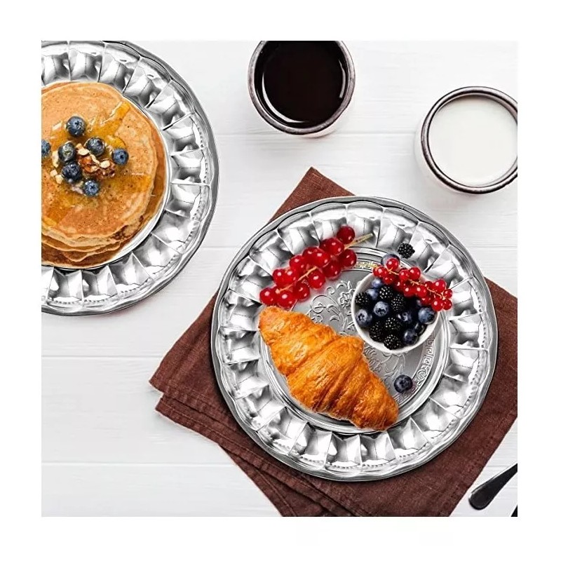 AJC 6 Platos Base Acero Inoxidable Restaurante Redondo 20 Cm