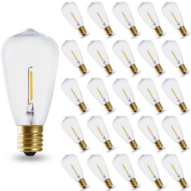 ST38 E17 Base LED String Light Bulbs 0.65W LED Edison Replacement Bulbs(25-Pack), Clear Glass, AC 120V, 7 Watt Equivalent Warm White 2700K for String Lights Indoor Outdoor