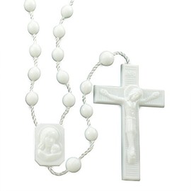 Bulk Plastic Rosary Beads Pack of 25 - White Plastic Rosaries Made in Italy - Each Rosary Individually Packed in a Bag