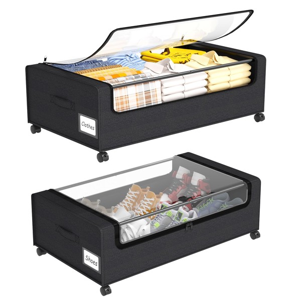 Under Bed Shoe Storage Organizer, 10 Inch Rolling Underbed Drawers
